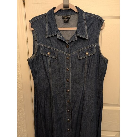 VTG Sz 16 Blue Denim Maxi Dress Y2K 90s Button Front Jumper Teacher Cottagecore - Picture 2 of 7